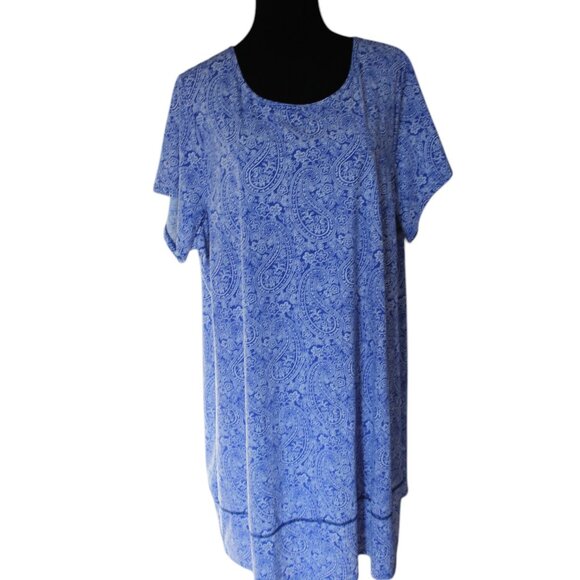 Land's End Comfy Pullover Dress Blue White Paisley 2x EUC - Picture 2 of 8